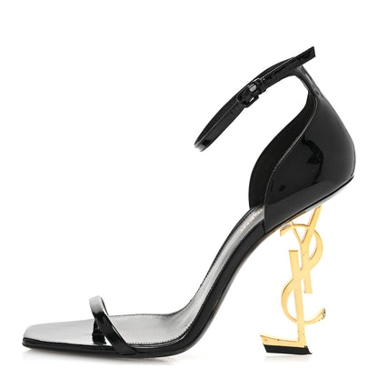 Saint Laurent Patent Calfskin Opyum 110 Sandals 39.5 Black Gold 1 of 8