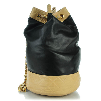 Chanel Lambskin Drawstring Shoulder Bag Black Beige 1 of 9