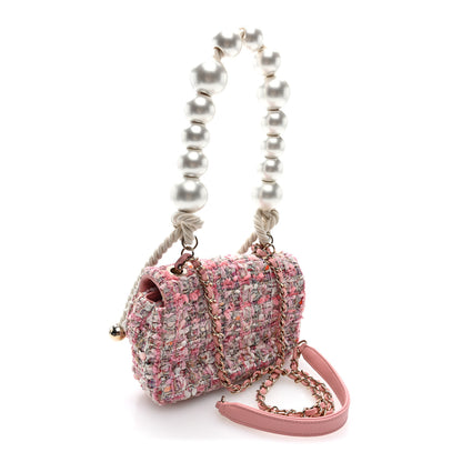 Chanel Tweed Mini Pearl Handle Flap Pink Beige Orange Ecru 3 of 10
