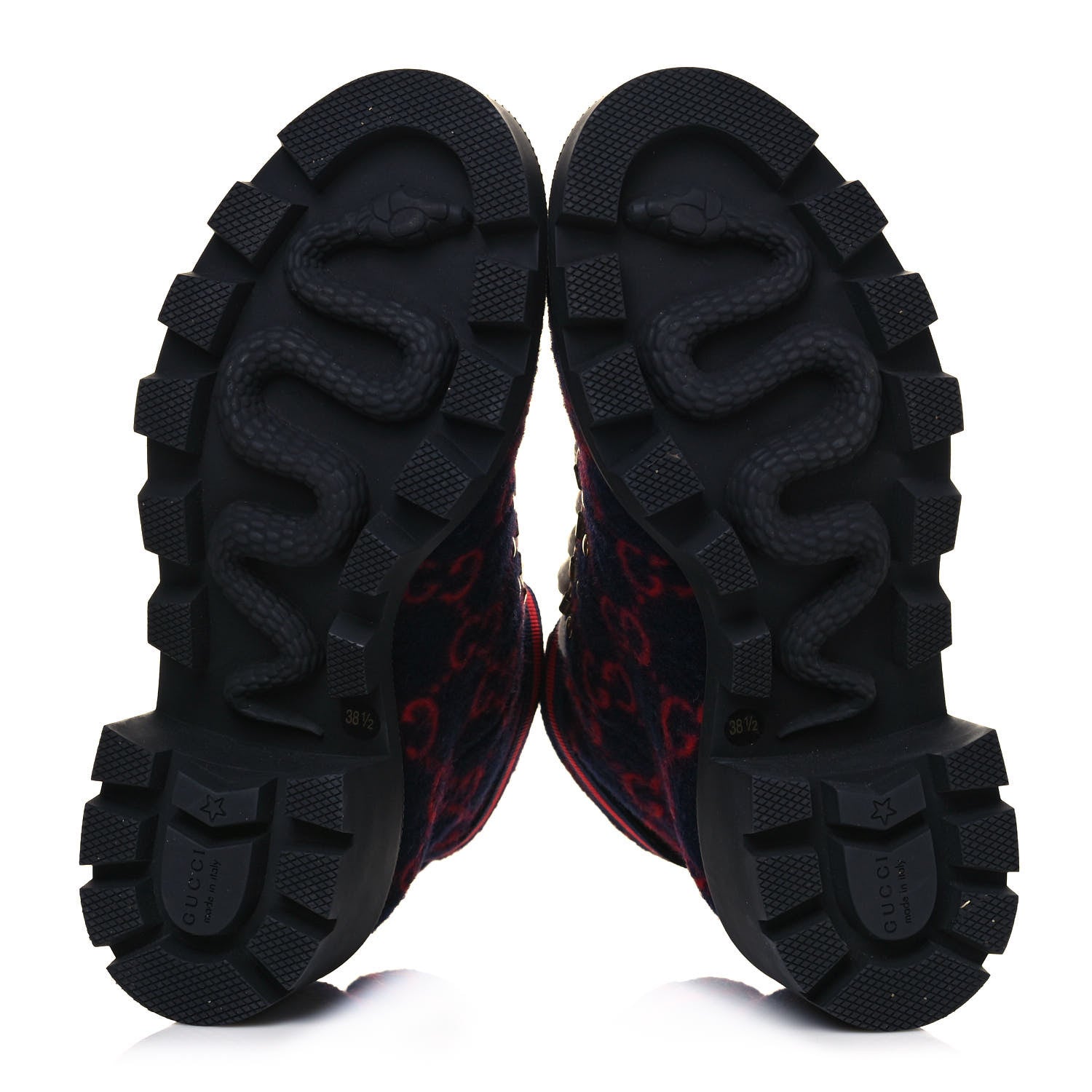 Gucci Covered Wool Big GG Monogram Womens Lace Up Combat Ankle Boots 38.5 Blue Red 5 of 9
