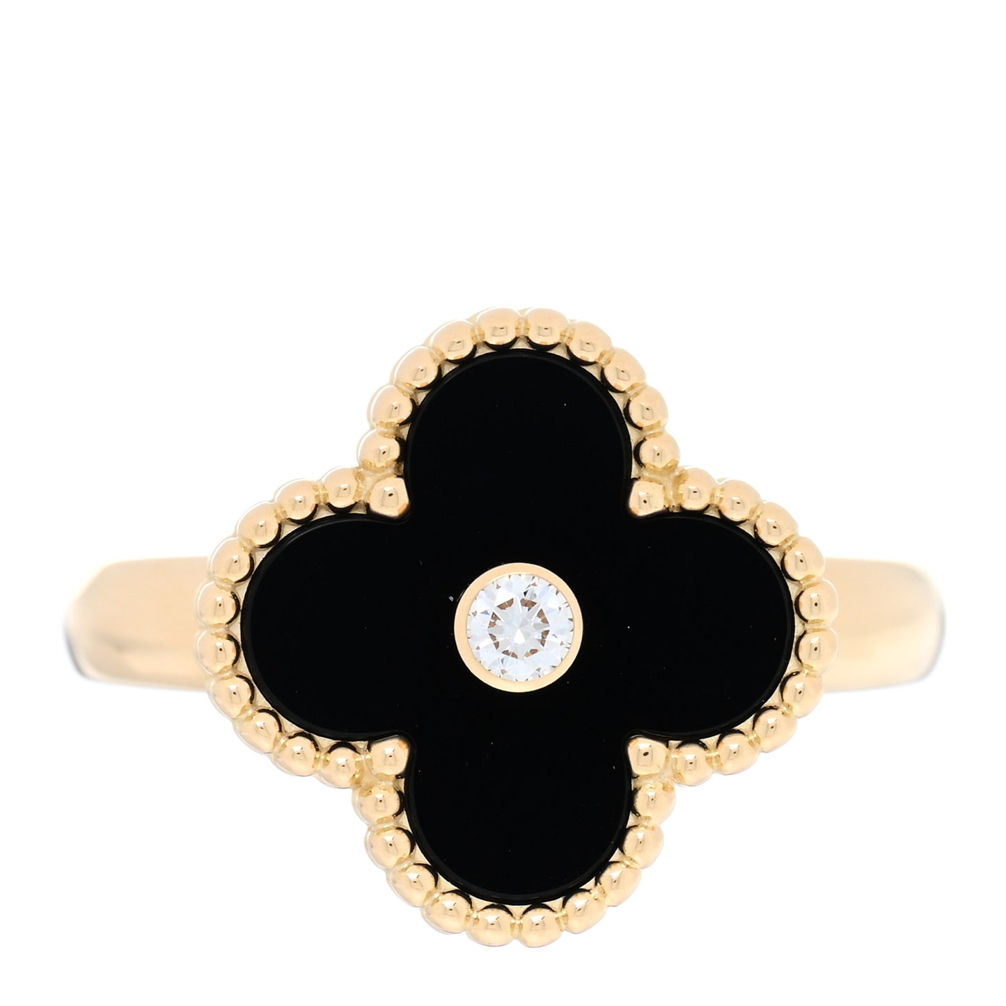 18K Yellow Gold Diamond Black Onyx Vintage Alhambra Ring 54 6.75