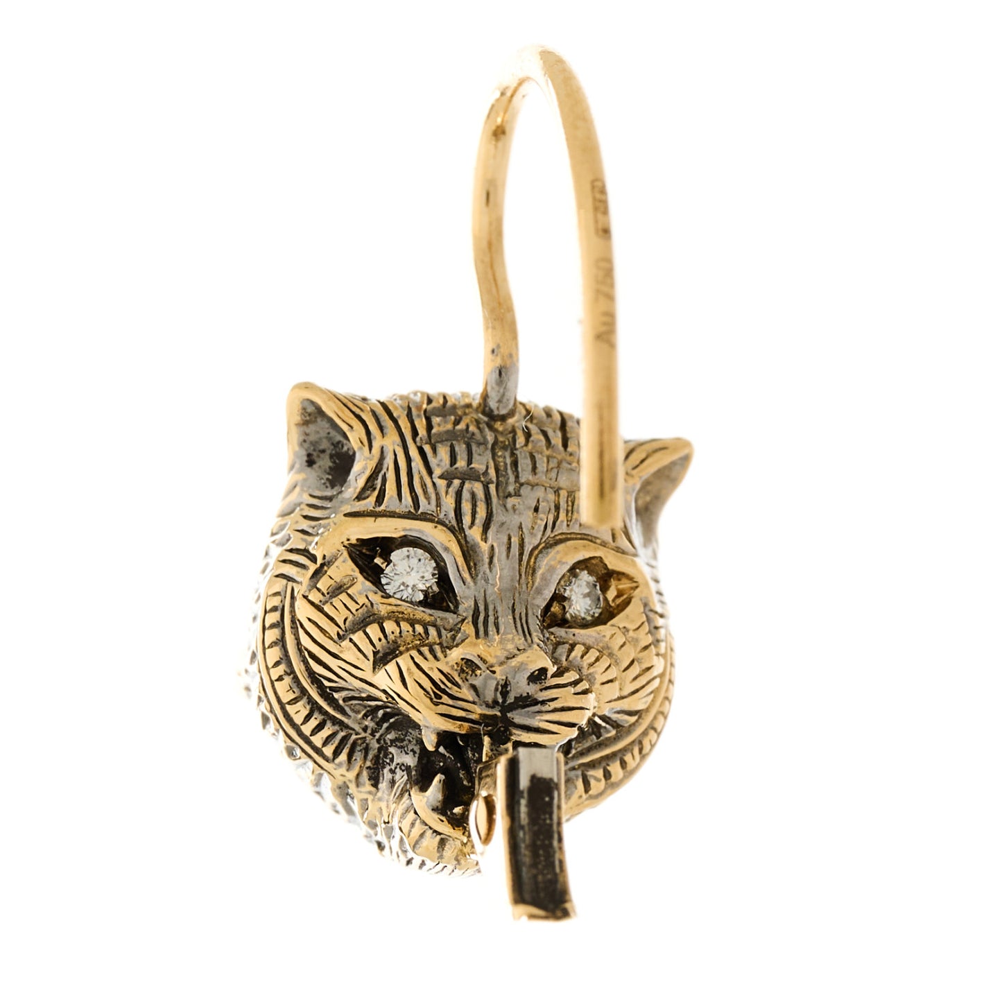 18K Yellow Gold Diamond Pink Opal Le Marche des Merveilles Feline Earrings