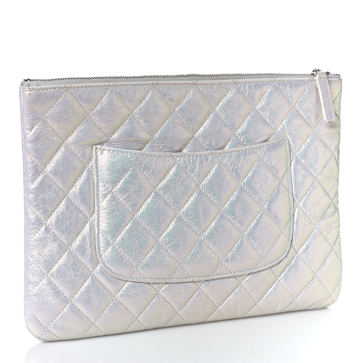 Iridescent Lambskin Quilted Medium Cosmetic Case Ivory