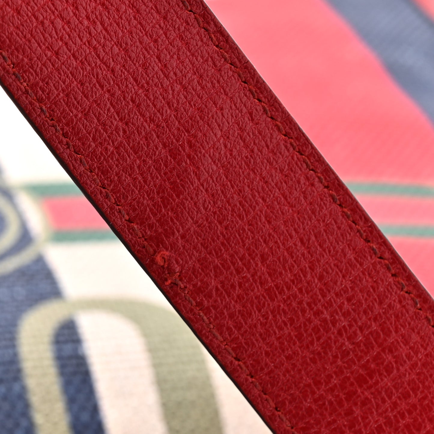Canvas Calfskin Sylvie Stripe Logo Mens Tote Red White Blue