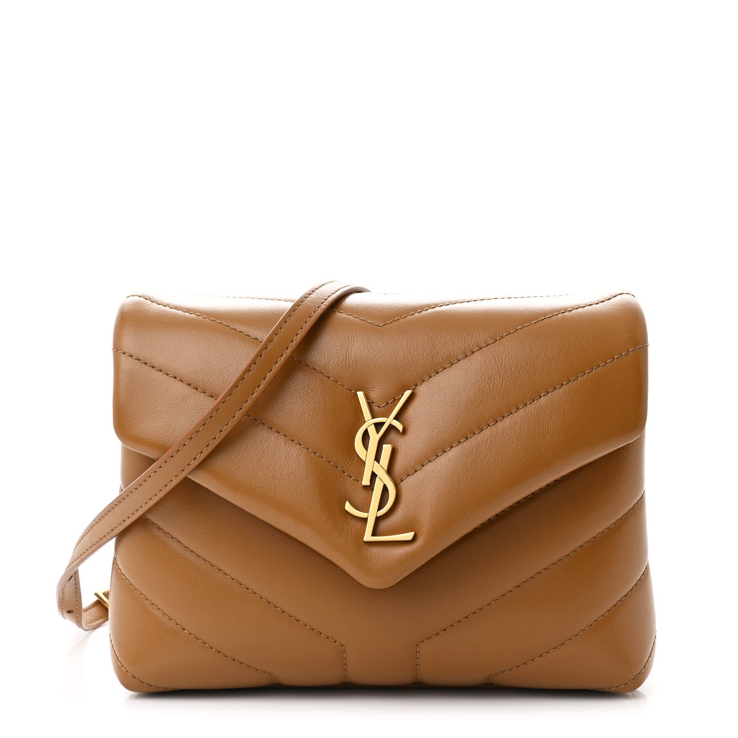 Saint Laurent Calfskin Y Quilted Monogram Toy Loulou Crossbody Bag Dark Natural 1 of 10