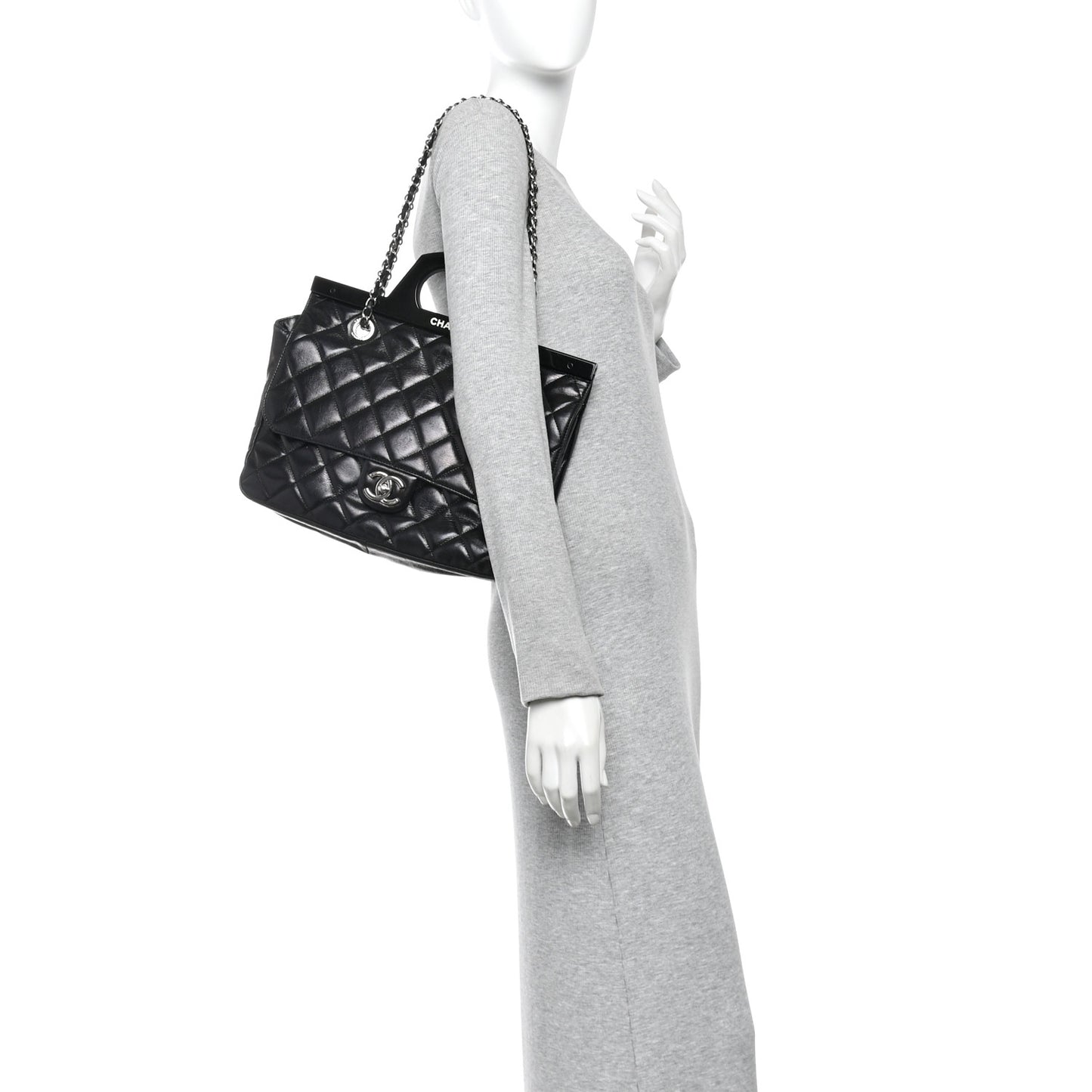 Glazed Calfskin Quilted Small CC Delivery Tote Black