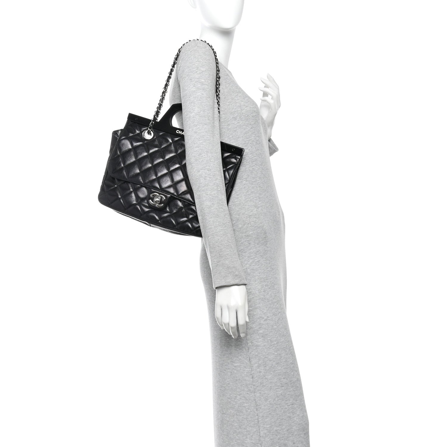 Chanel Glazed Calfskin Quilted Small CC Delivery Tote Black 2 of 15