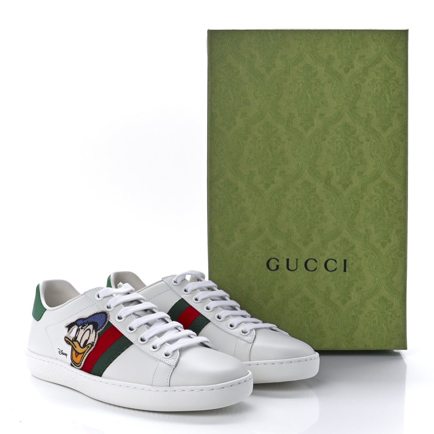 X DISNEY Calfskin Miro Soft Web Donald Duck Womens Ace Sneakers 35 White New Shamarock