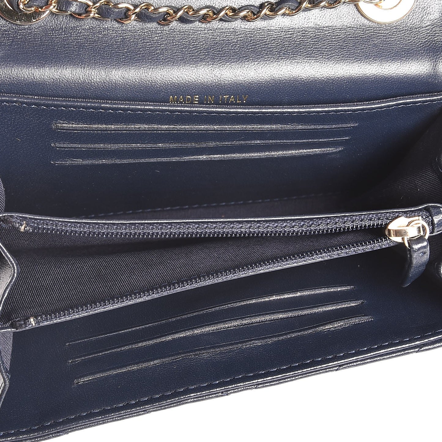 Lambskin Chevron Quilted Mini Trendy CC Chain Wallet Navy