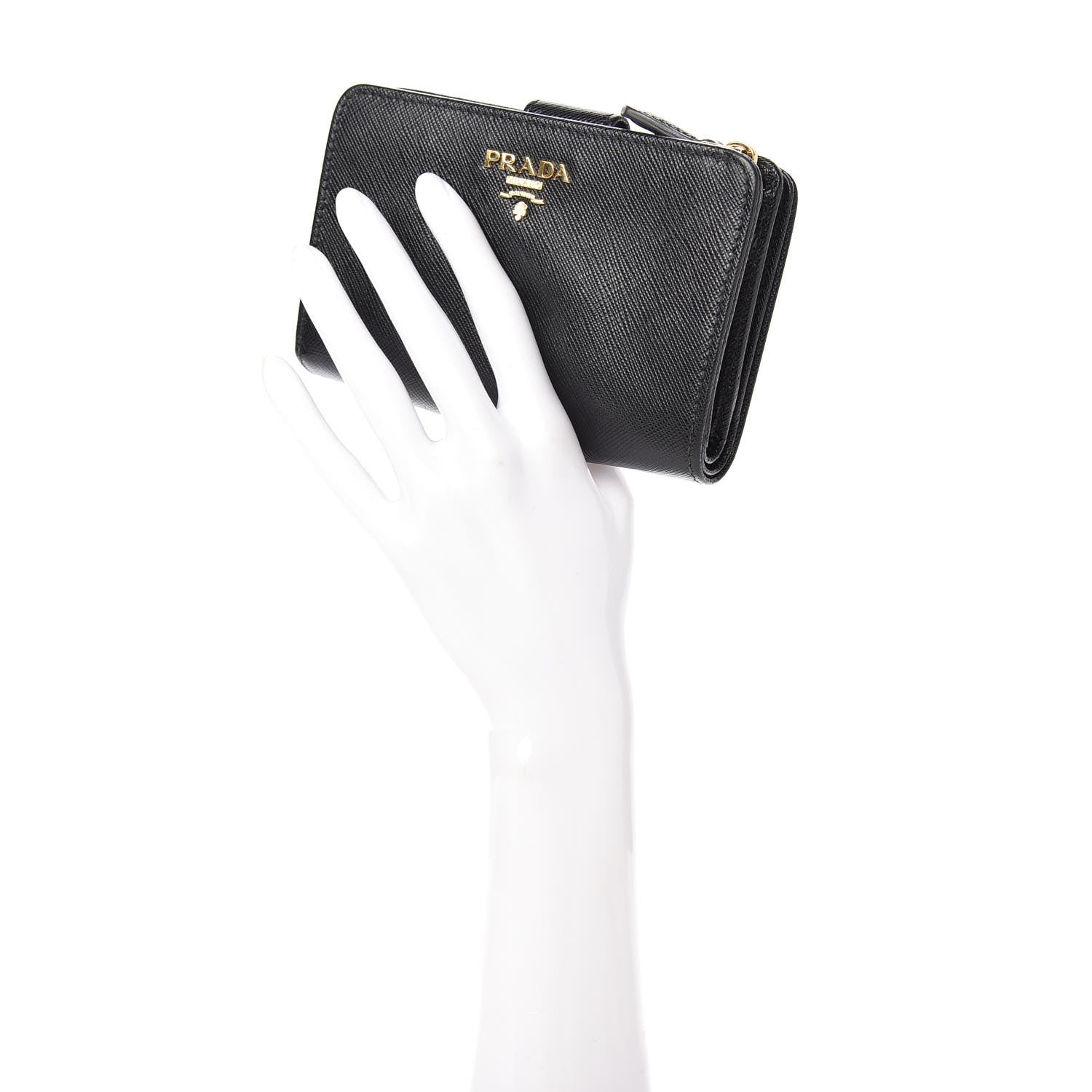Prada Saffiano Metal Compact Wallet Black 2 of 10