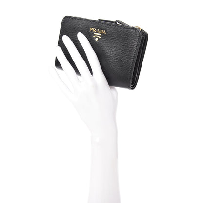 Prada Saffiano Metal Compact Wallet Black 2 of 10
