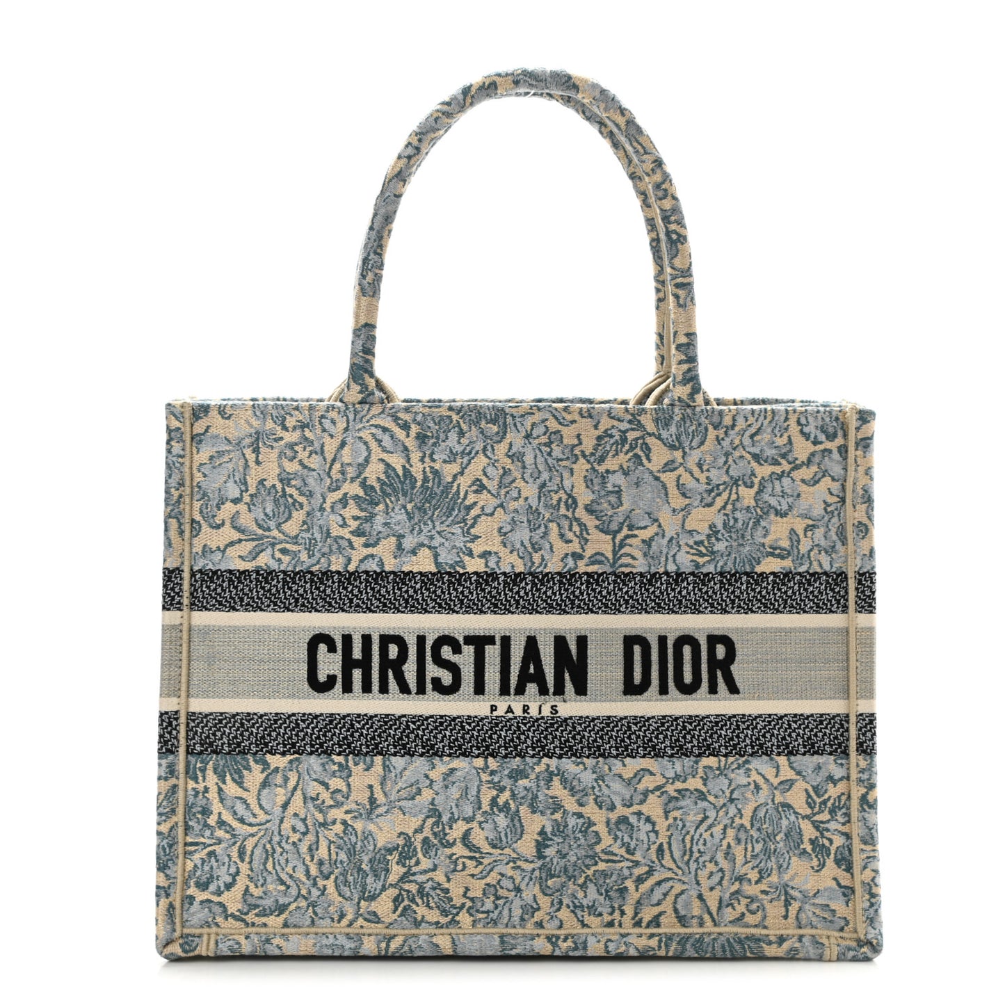 Canvas Embroidered Medium Brocart Book Tote Metallic Blue