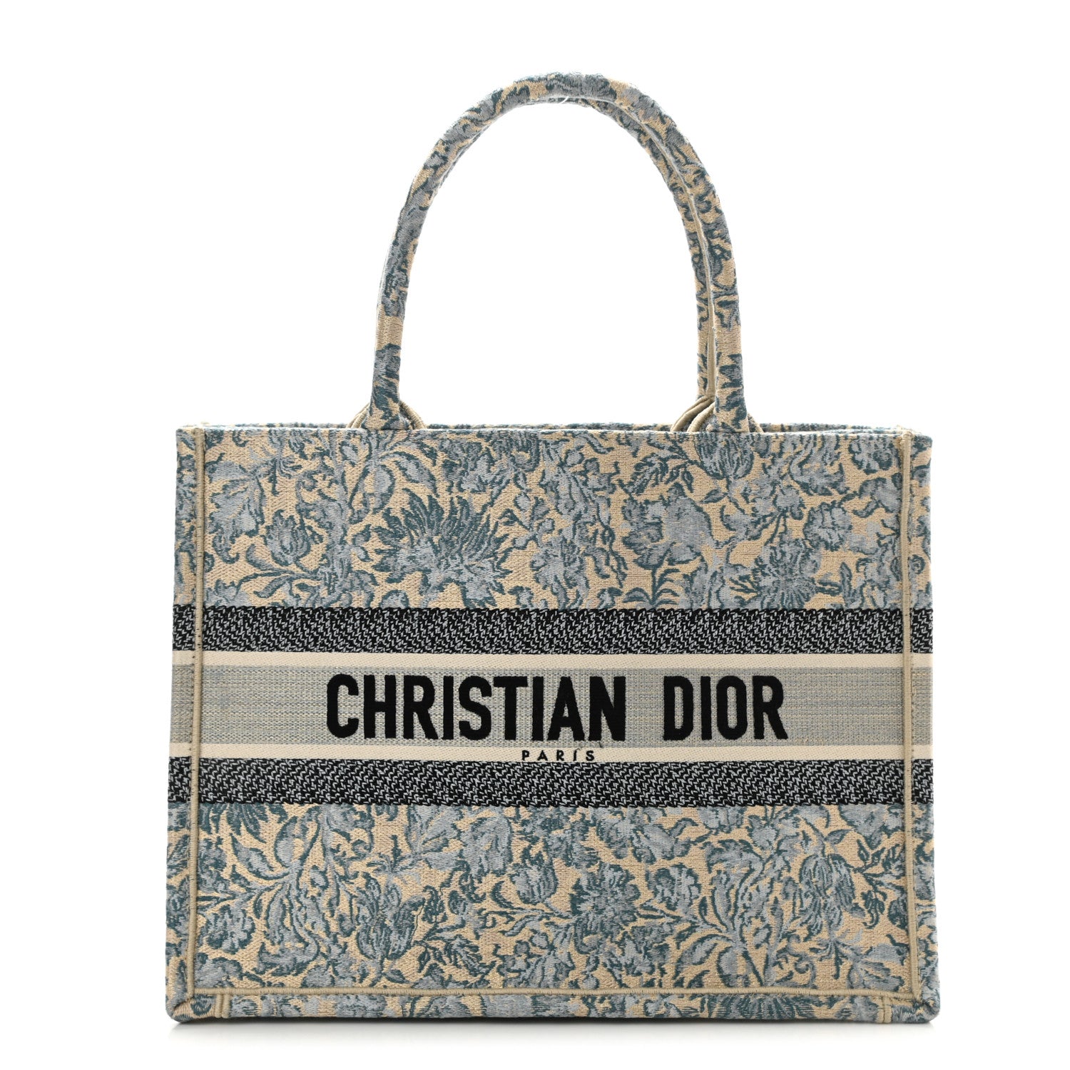 Christian Dior Canvas Embroidered Medium Brocart Book Tote Metallic Blue 1 of 8