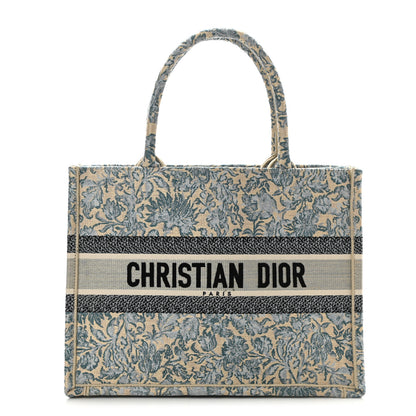 Christian Dior Canvas Embroidered Medium Brocart Book Tote Metallic Blue 1 of 8
