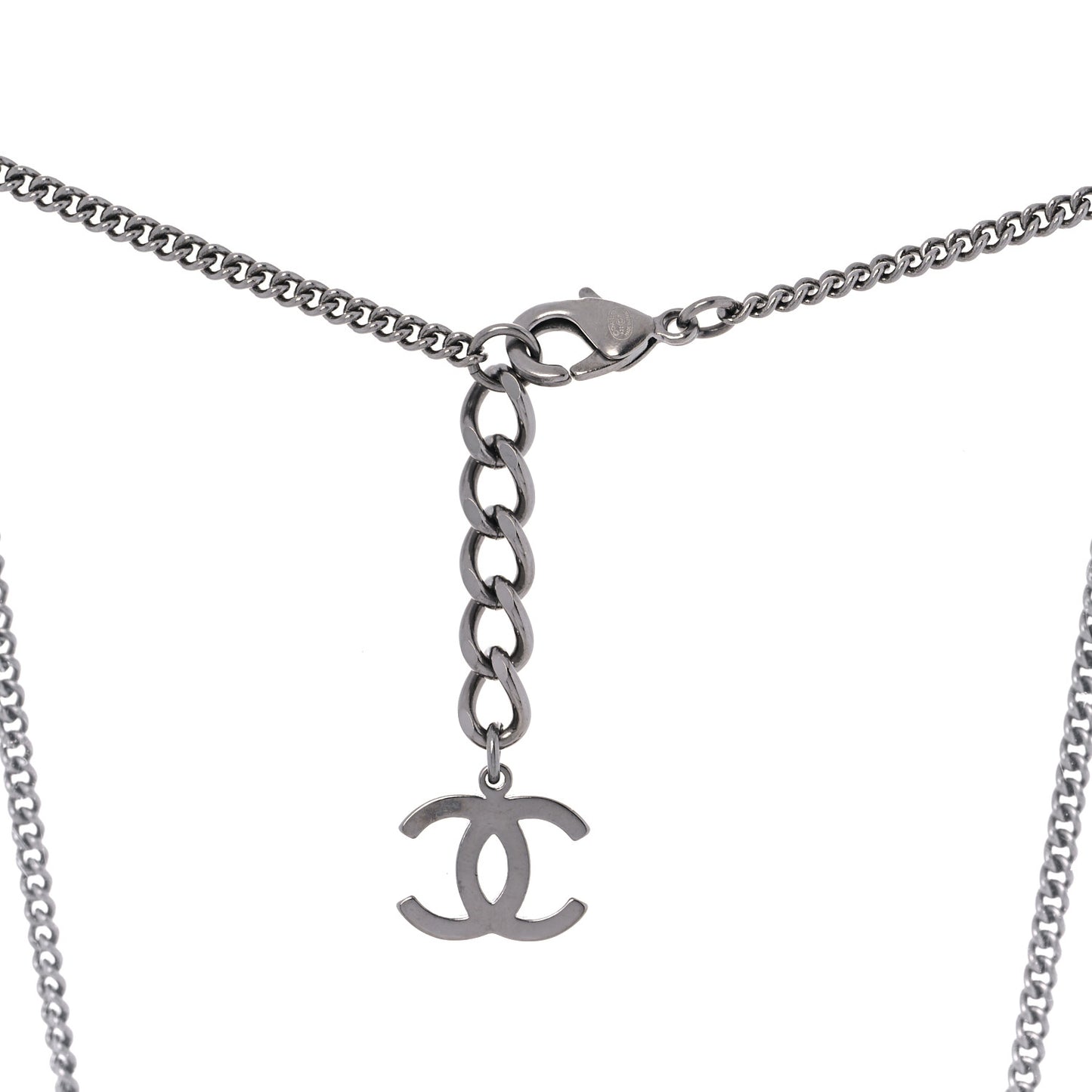 Lambskin Crystal Star CC Necklace Black Silver