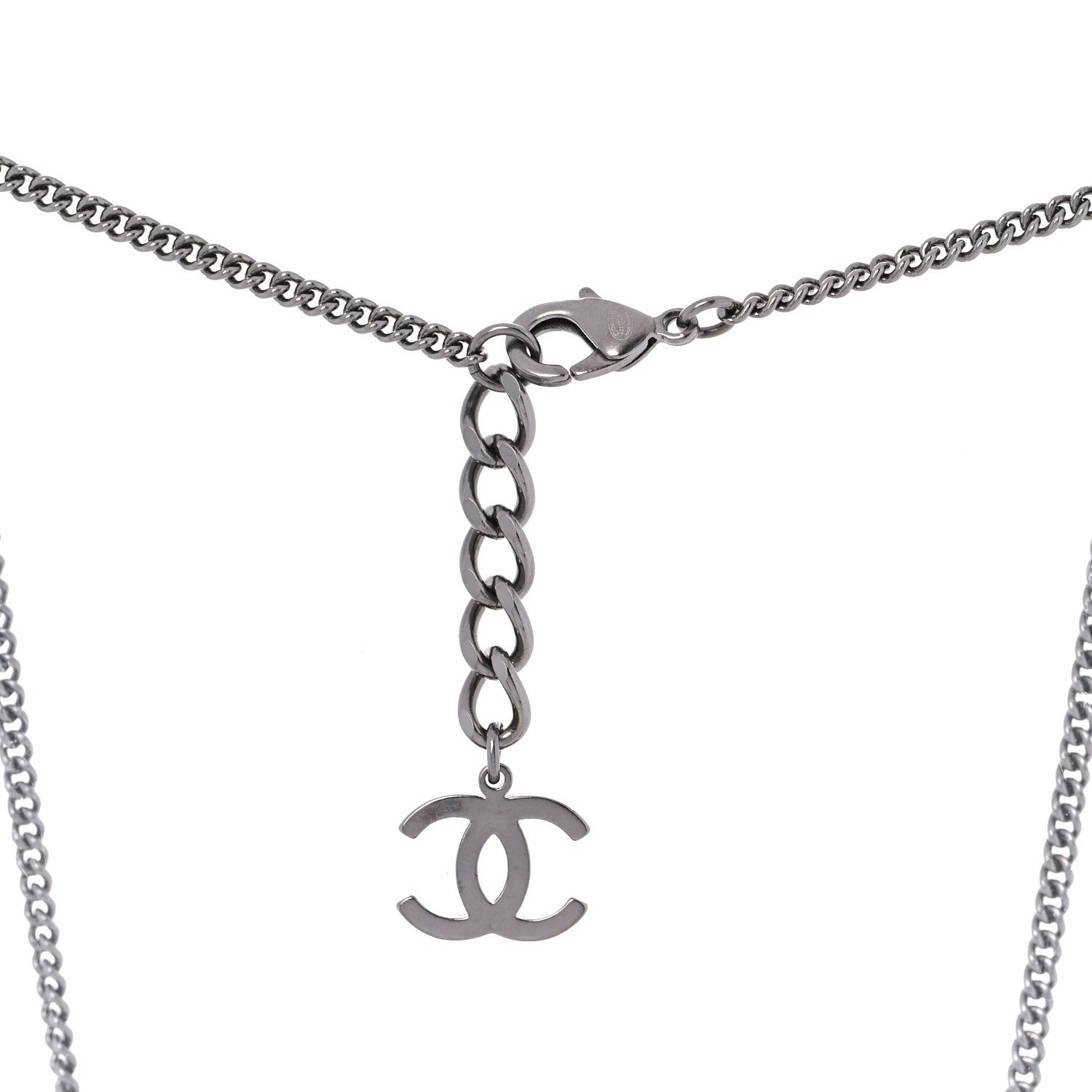 Chanel Lambskin Crystal Star CC Necklace Black Silver 6 of 6
