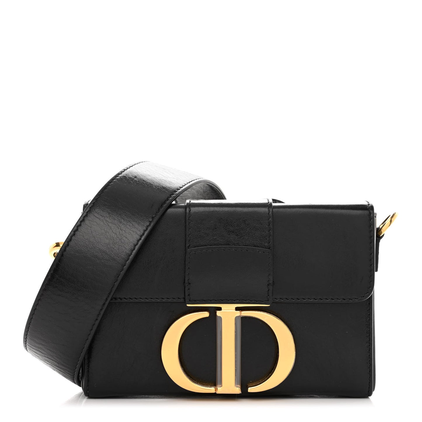 Crackled Lambskin 30 Montaigne Box Bag Black