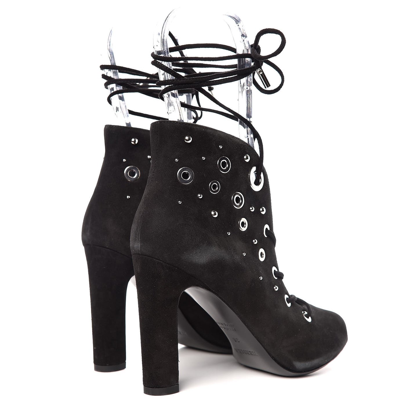 Suede Goatskin Parade Lace Up Ankle Boots 36 Black
