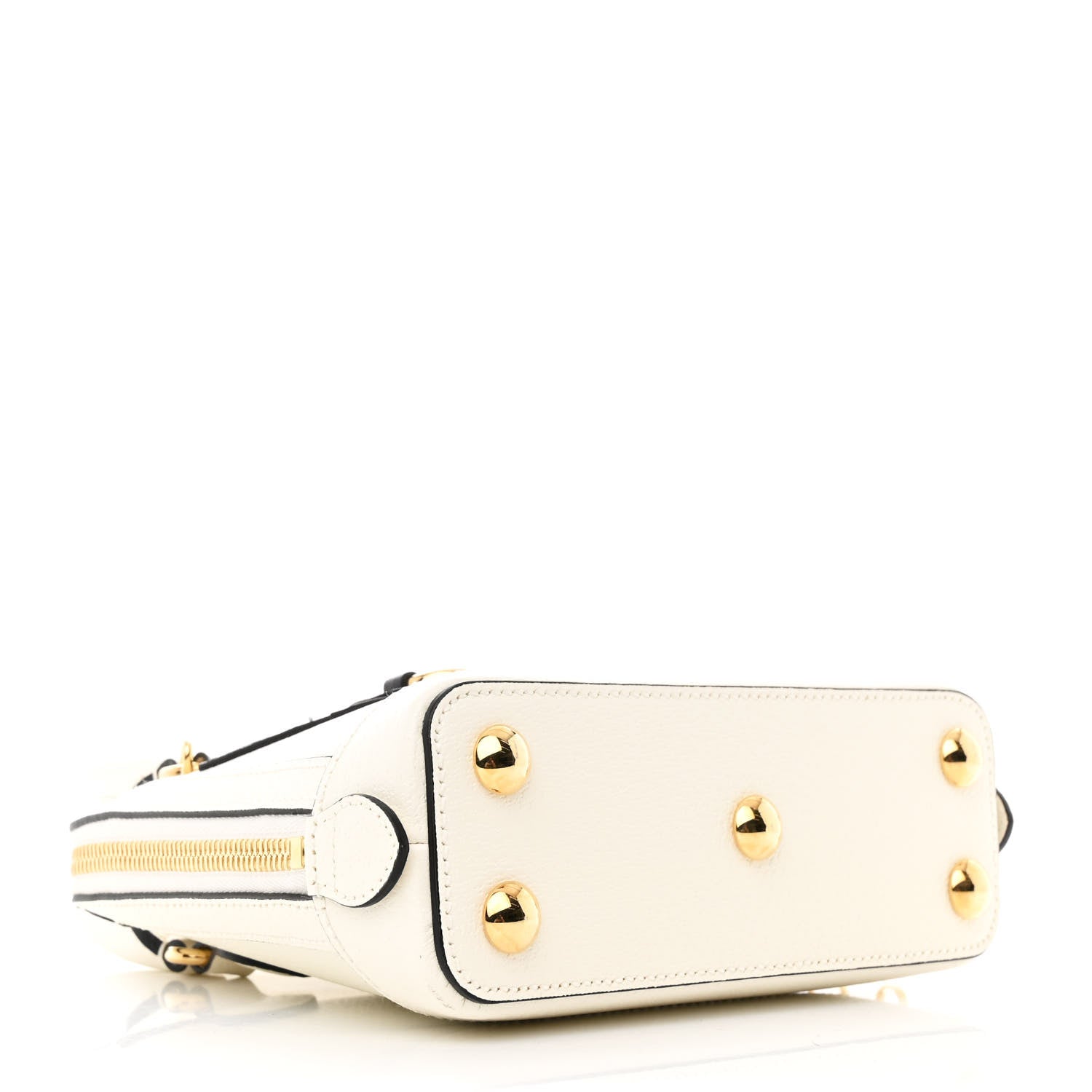 Gucci X ADIDAS Textured Dollar Calfskin Web Trefoil Mini Horsebit 1955 Top Handle Bag Off White Black 4 of 10