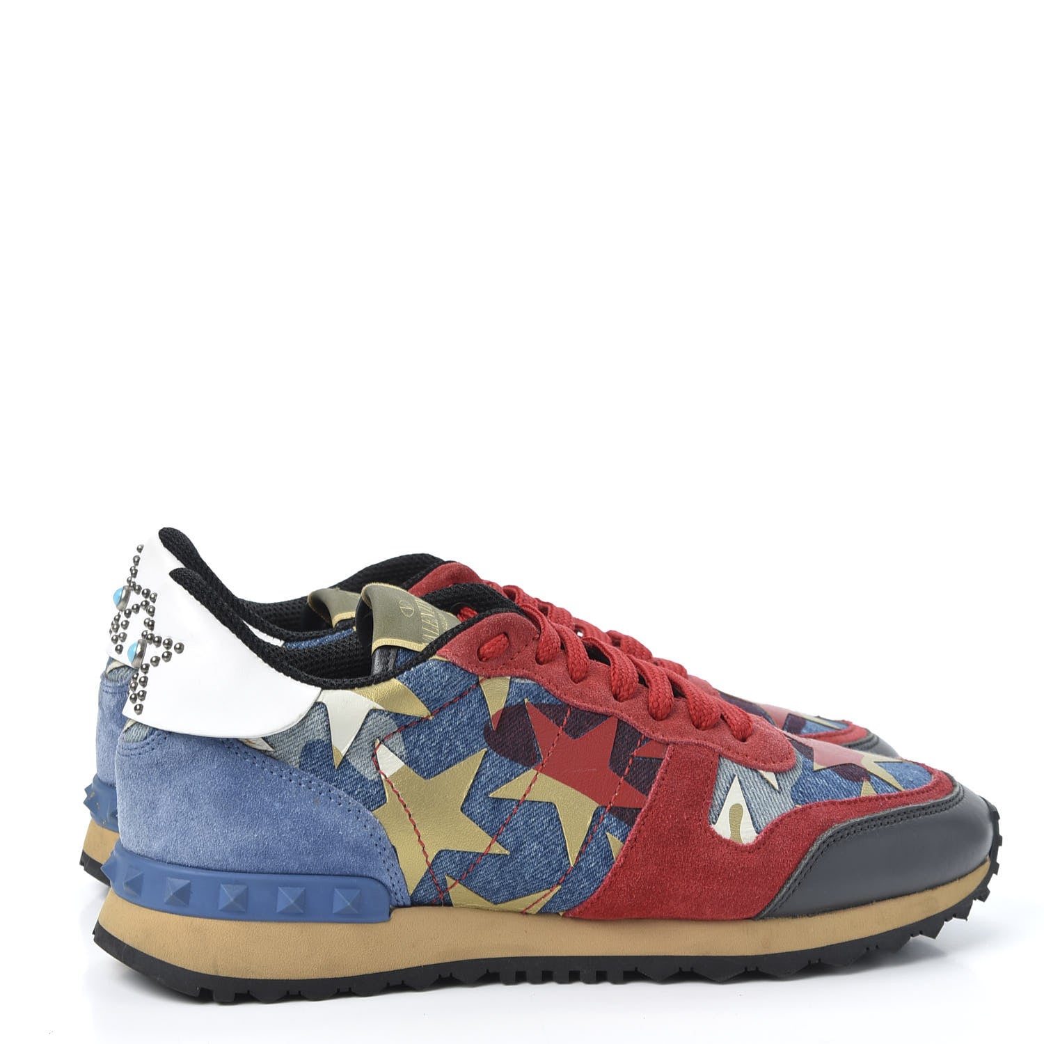 Valentino Garavani Suede Denim Camustars Womens Rockrunner Sneakers 38 Blue Red 4 of 10