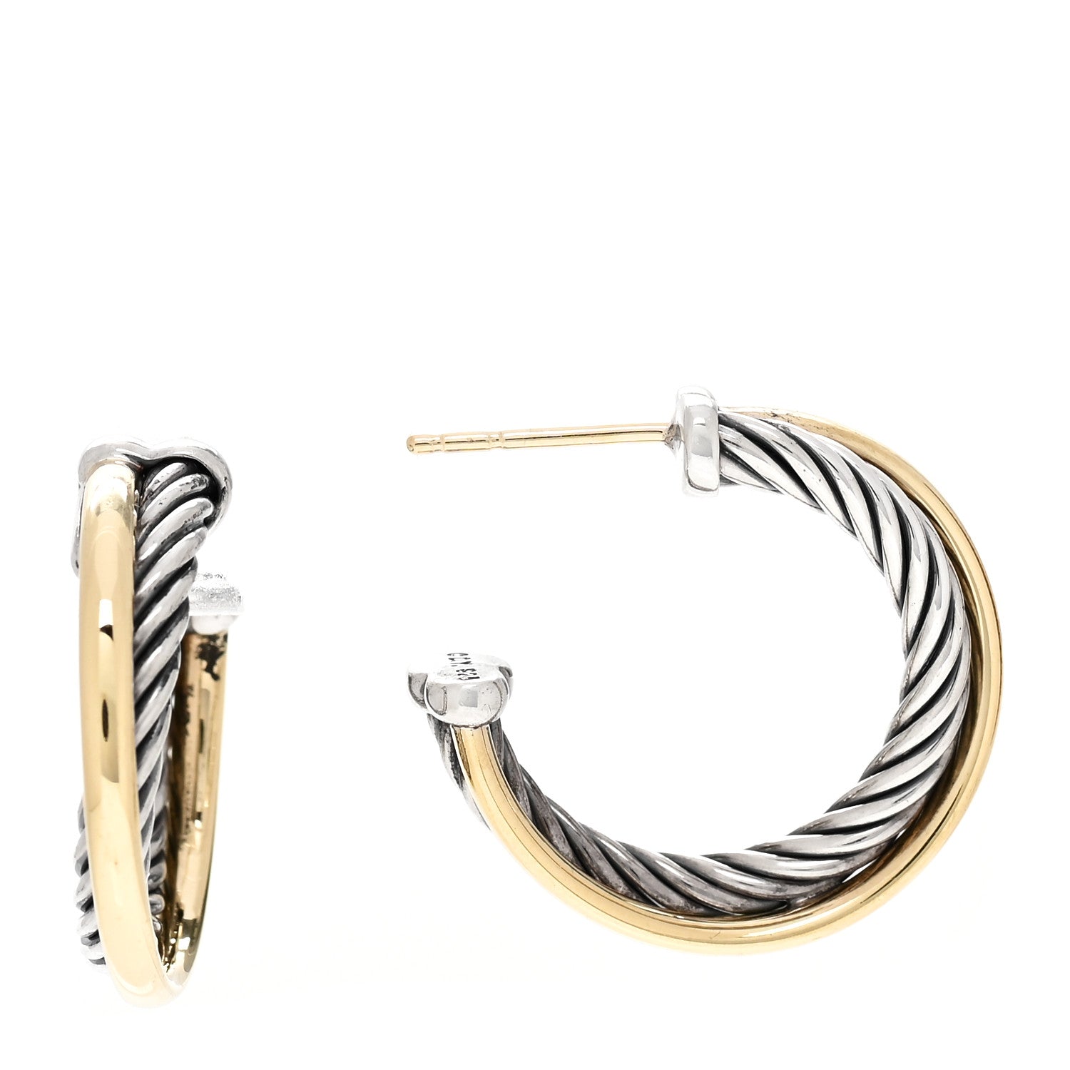 David Yurman Sterling Silver 18K Yellow Gold 23mm Crossover Cable Hoop Earrings 1 of 5