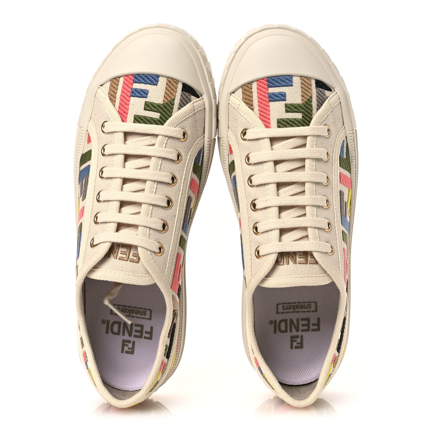 Fendi Kuban Canvas FF Womens Domino Low Top Sneakers 37 Grezzo