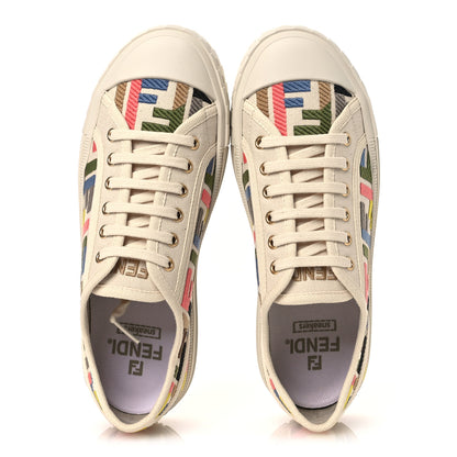Fendi Kuban Canvas FF Womens Domino Low Top Sneakers 37 Grezzo Multicolor Latte 2 of 11