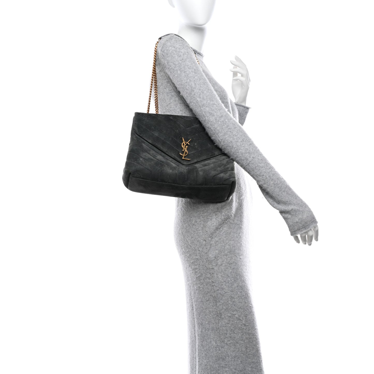 Suede Y Quilted Monogram Medium Loulou Chain Satchel Storm