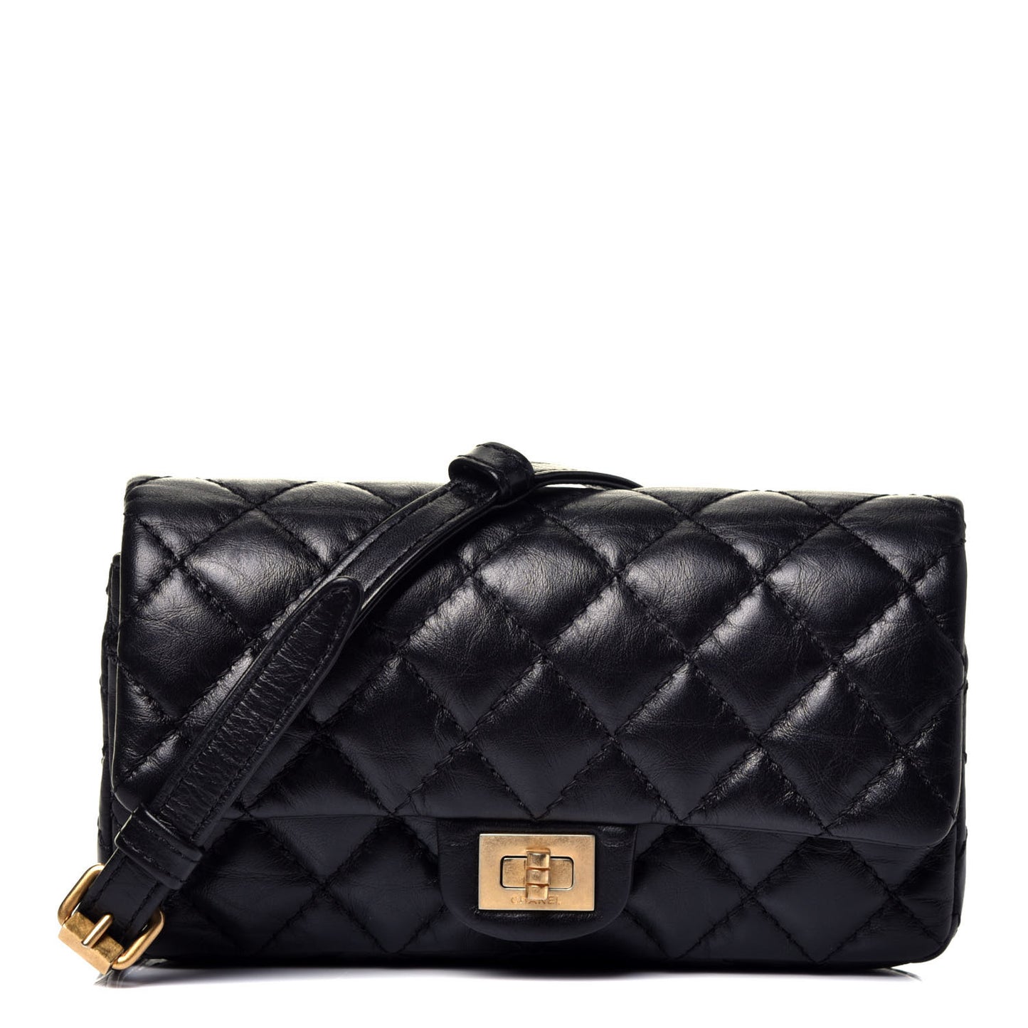 Aged Calfskin Quilted 2.55 Reissue Chain Waist Bag Black