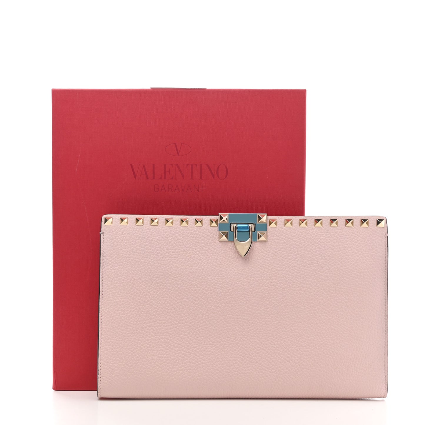 Vitello Rockstud Large Flat Pouch Light Pink