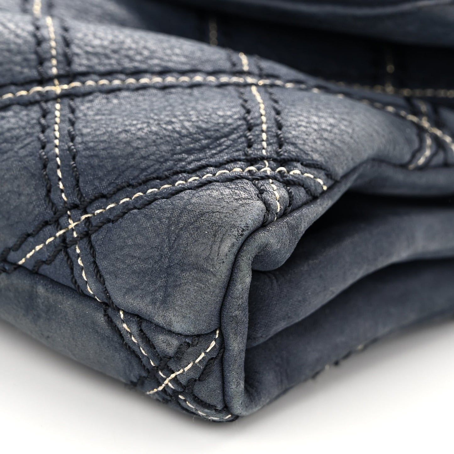 Iridescent Calfskin Triple Stitched Medium Flap Navy