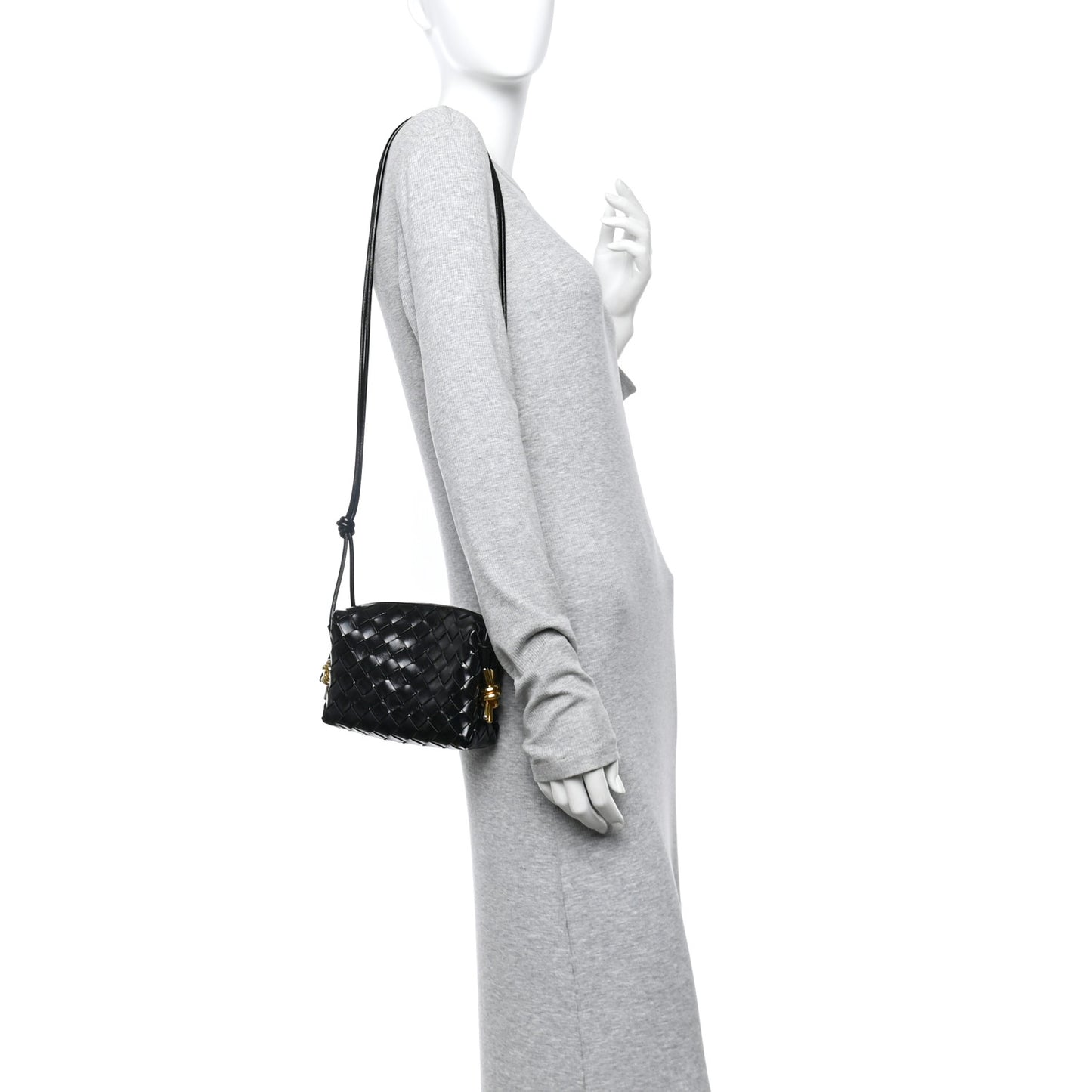 Nappa Intrecciato Metallic Knot Mini Loop Camera Bag Black