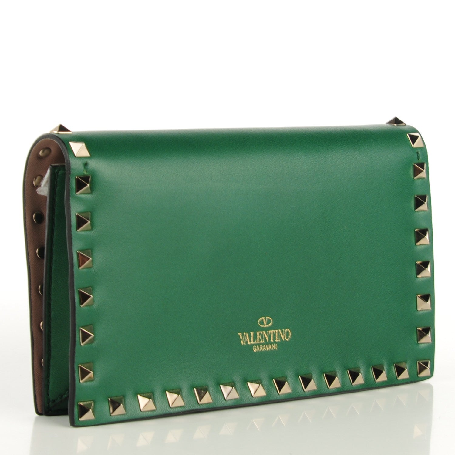 Valentino Garavani Nappa Rockstud Wristlet Clutch Emerald 3 of 6