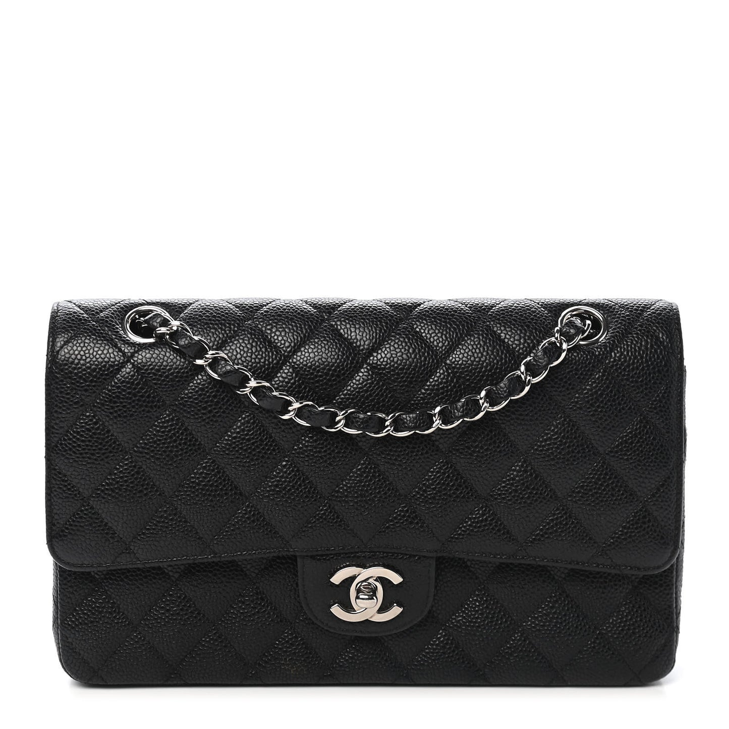 Caviar Quilted Medium Double Flap Black