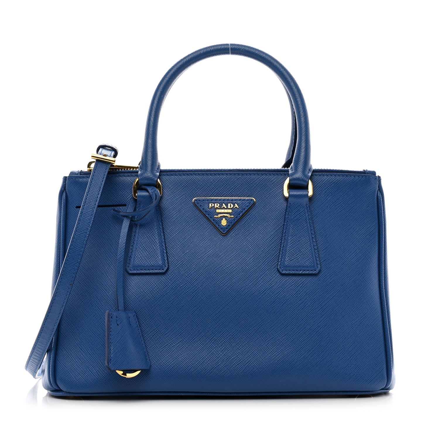Saffiano Lux Mini Galleria Double Zip Tote Azzurro