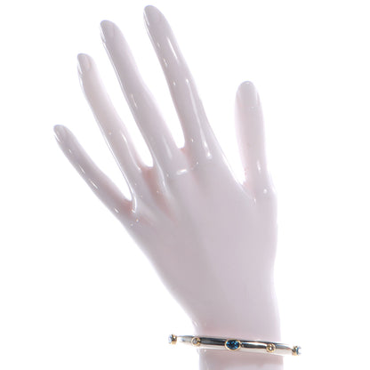 David Yurman Sterling Silver 18K Yellow Gold Blue Topaz Diamond 7mm Renaissance Bangle Bracelet 2 of 7