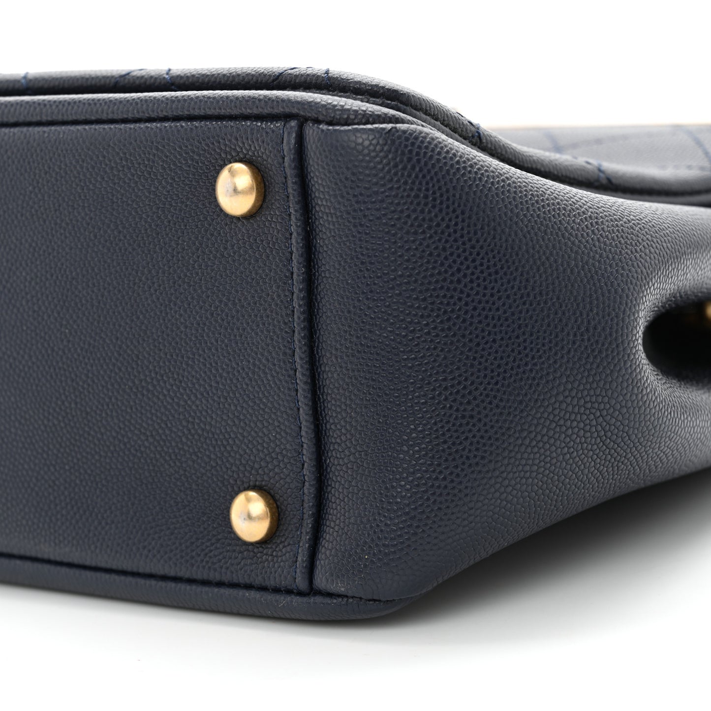 Grained Calfskin Stitched Small Lady Coco Top Handle Tote Navy