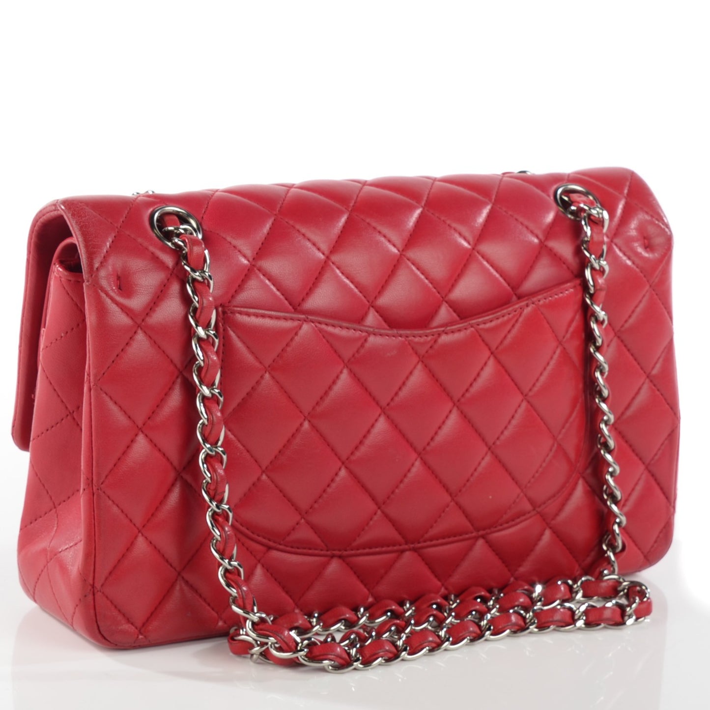 Lambskin Quilted Medium Double Flap Red