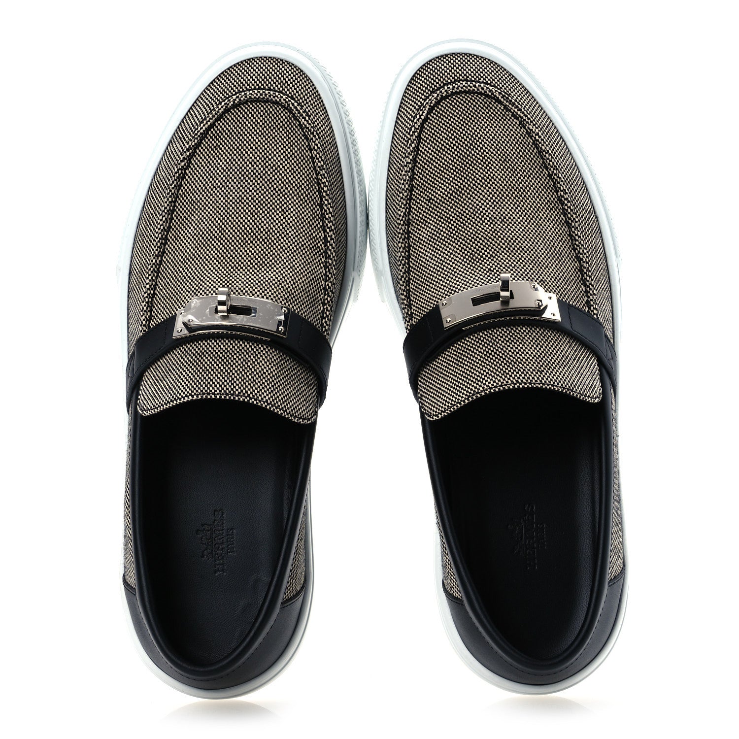 Hermes Toile De Coton Calfskin Game Slip On Sneakers 42.5 Prunoir Black 2 of 12