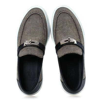 Hermes Toile De Coton Calfskin Game Slip On Sneakers 42.5 Prunoir Black 2 of 12