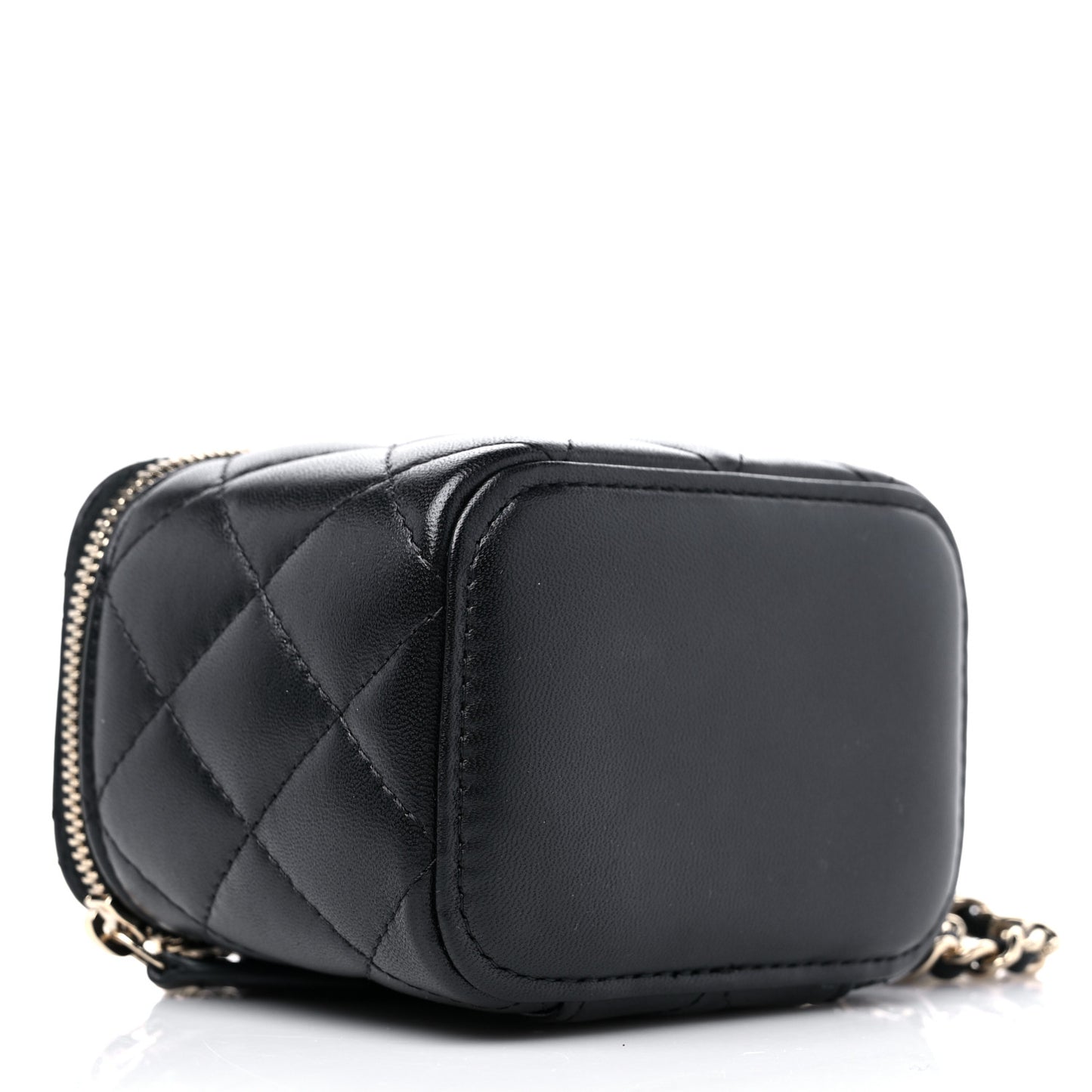 Lambskin Quilted Top Handle Mini Vanity Case With Chain Black