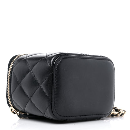 Chanel Lambskin Quilted Top Handle Mini Vanity Case With Chain Black 4 of 9