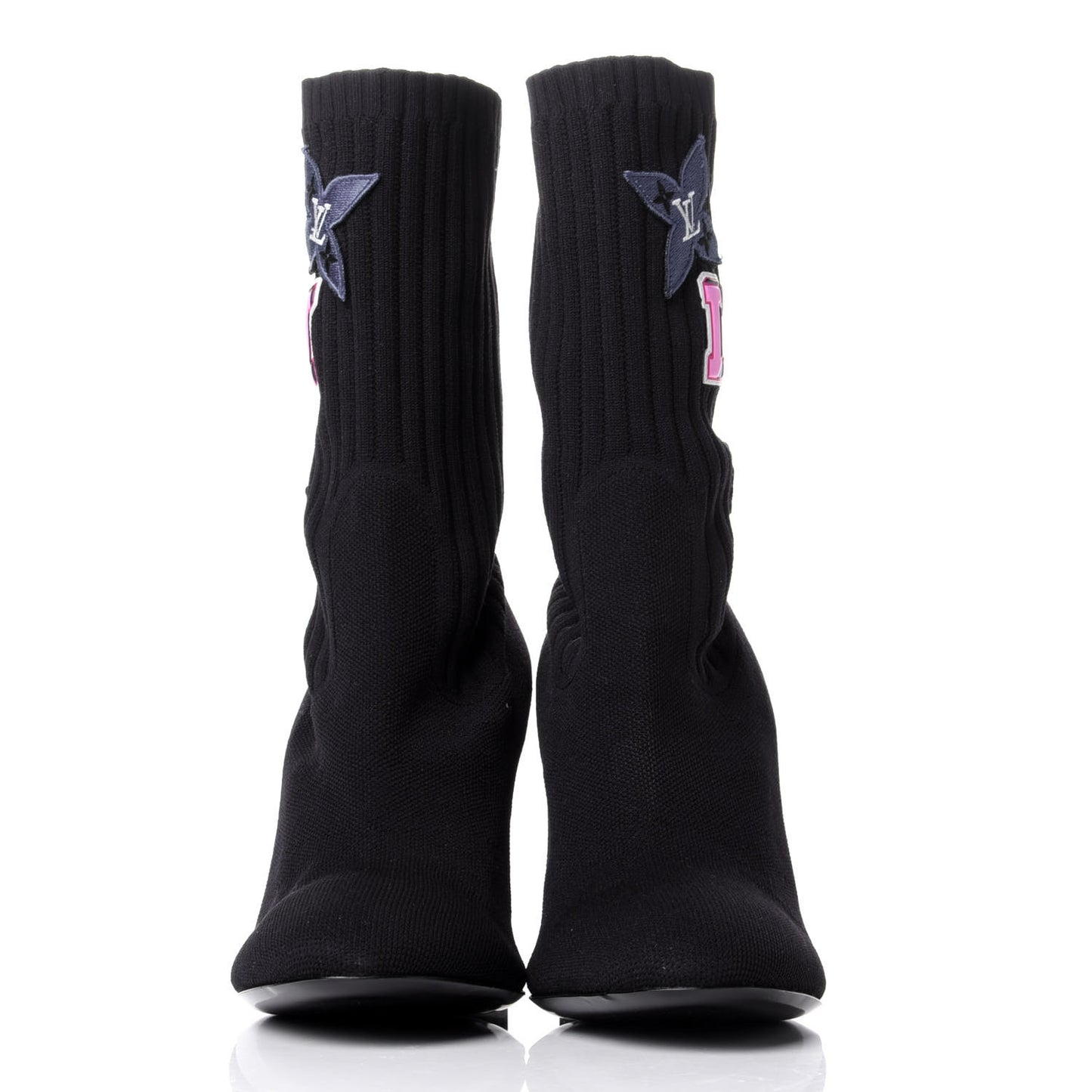 Stretch Fabric LV Black Heart Sock Ankle Boots 40 Black