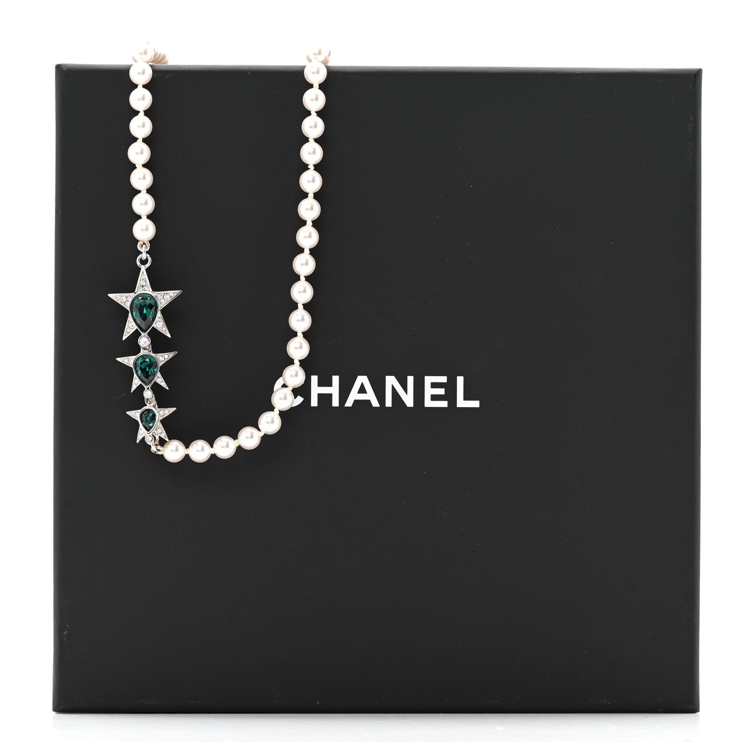 Chanel Pearl Star CC Long Necklace Green White Silver 6 of 6
