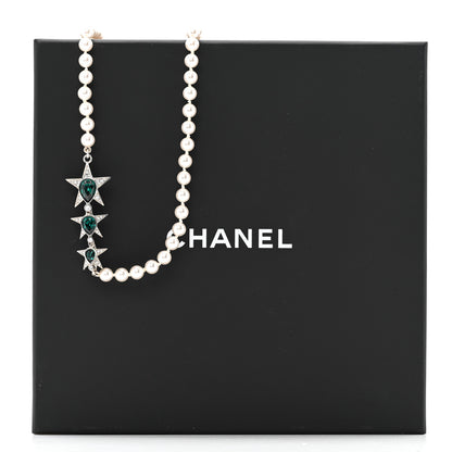 Chanel Pearl Star CC Long Necklace Green White Silver 6 of 6