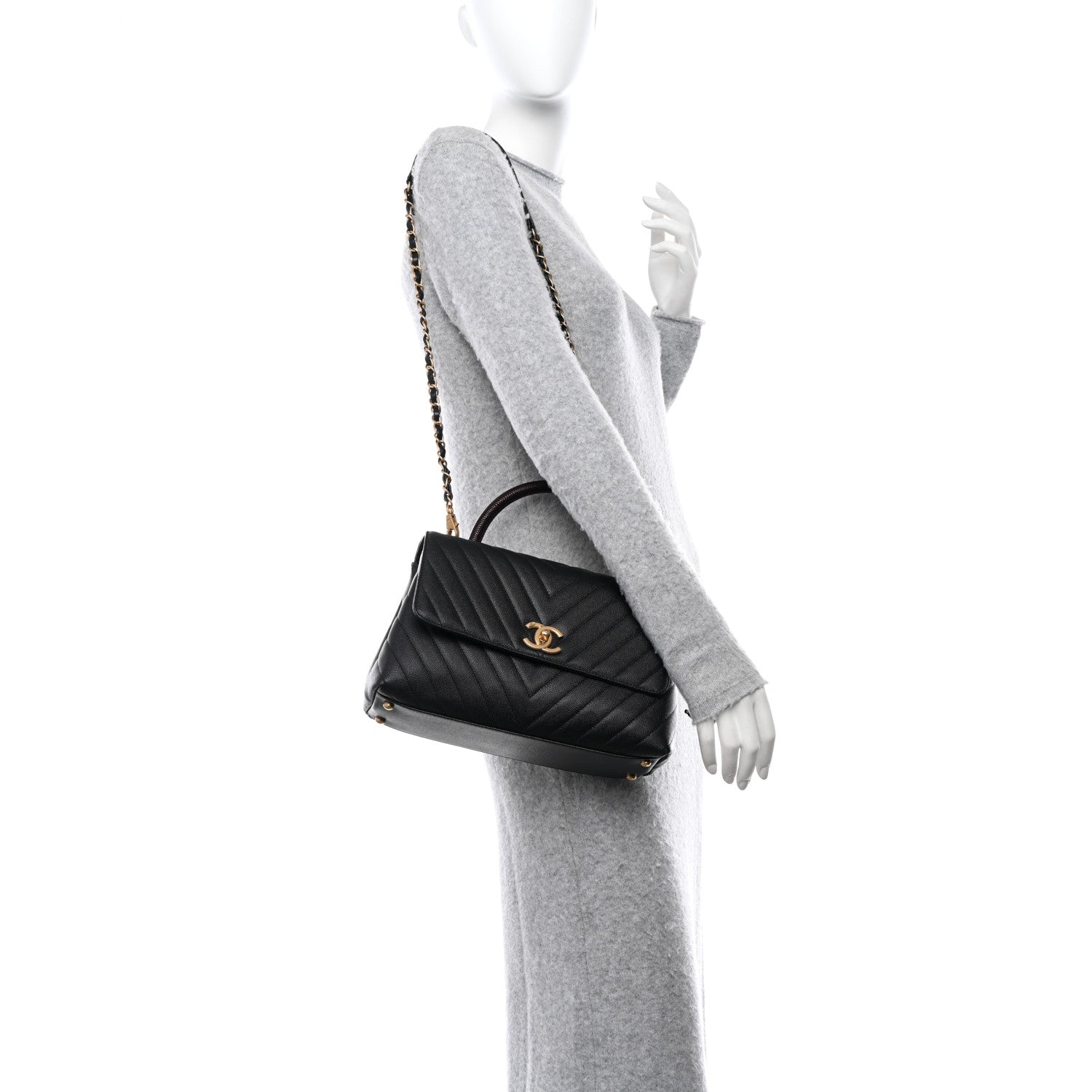 Chanel Caviar Lizard Embossed Chevron Quilted Medium Coco Handle Flap Black 2 of 11