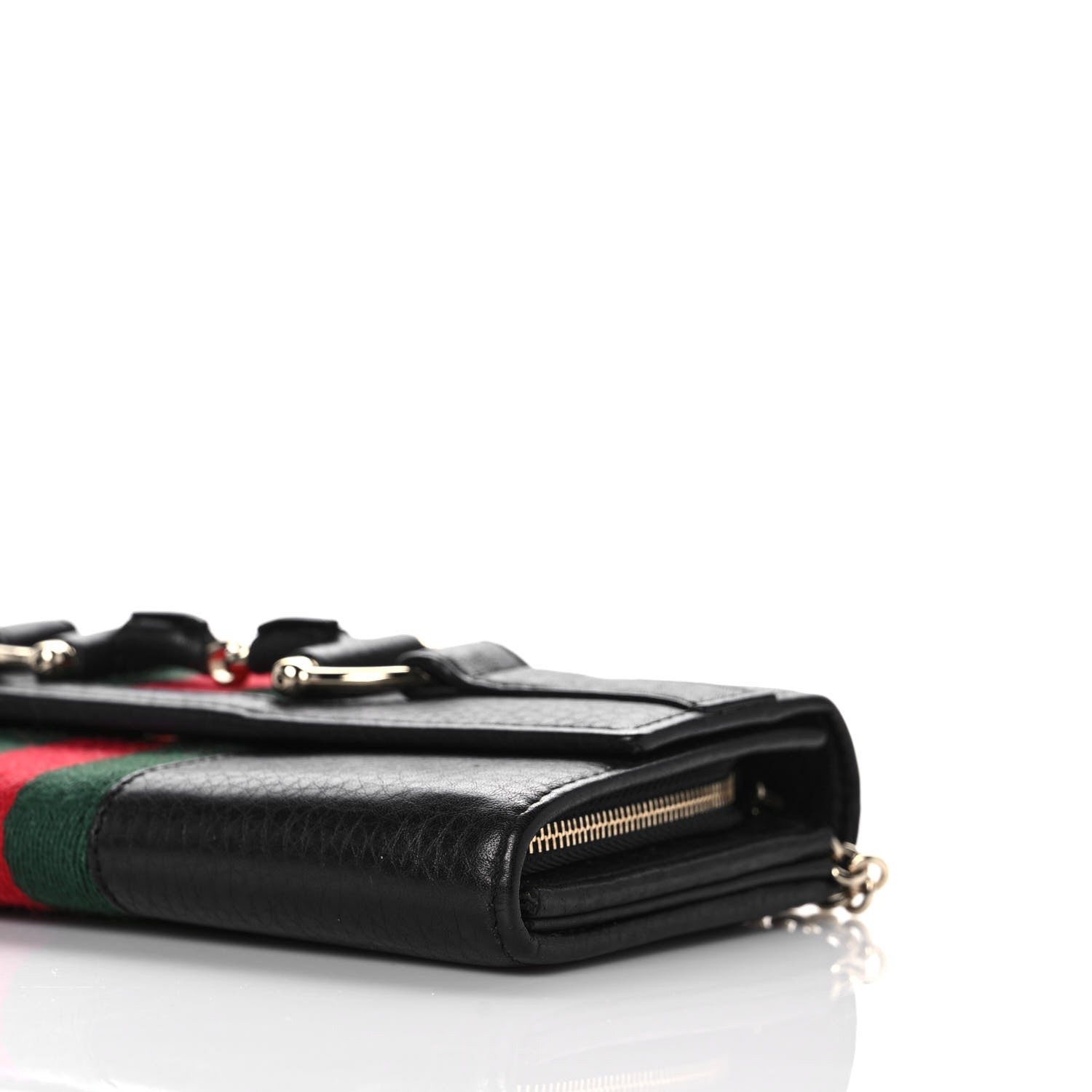 Gucci Calfskin Web Horsebit Chain Clutch Wallet Black 9 of 11
