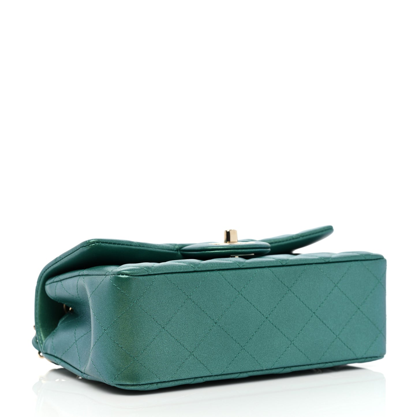 Iridescent Calfskin Quilted Mini Rectangular Flap Green