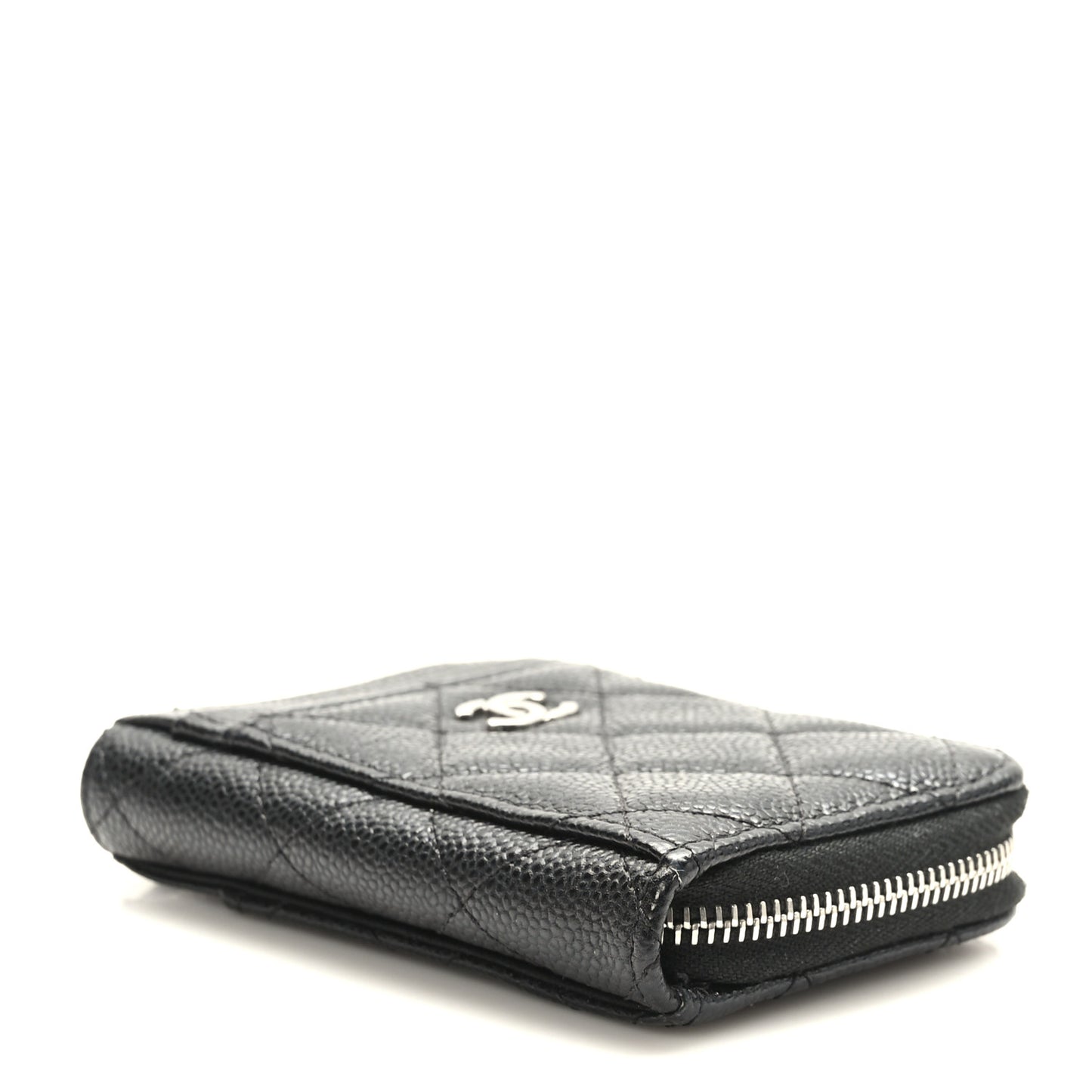 Caviar Quilted Zip Card Holder Black
