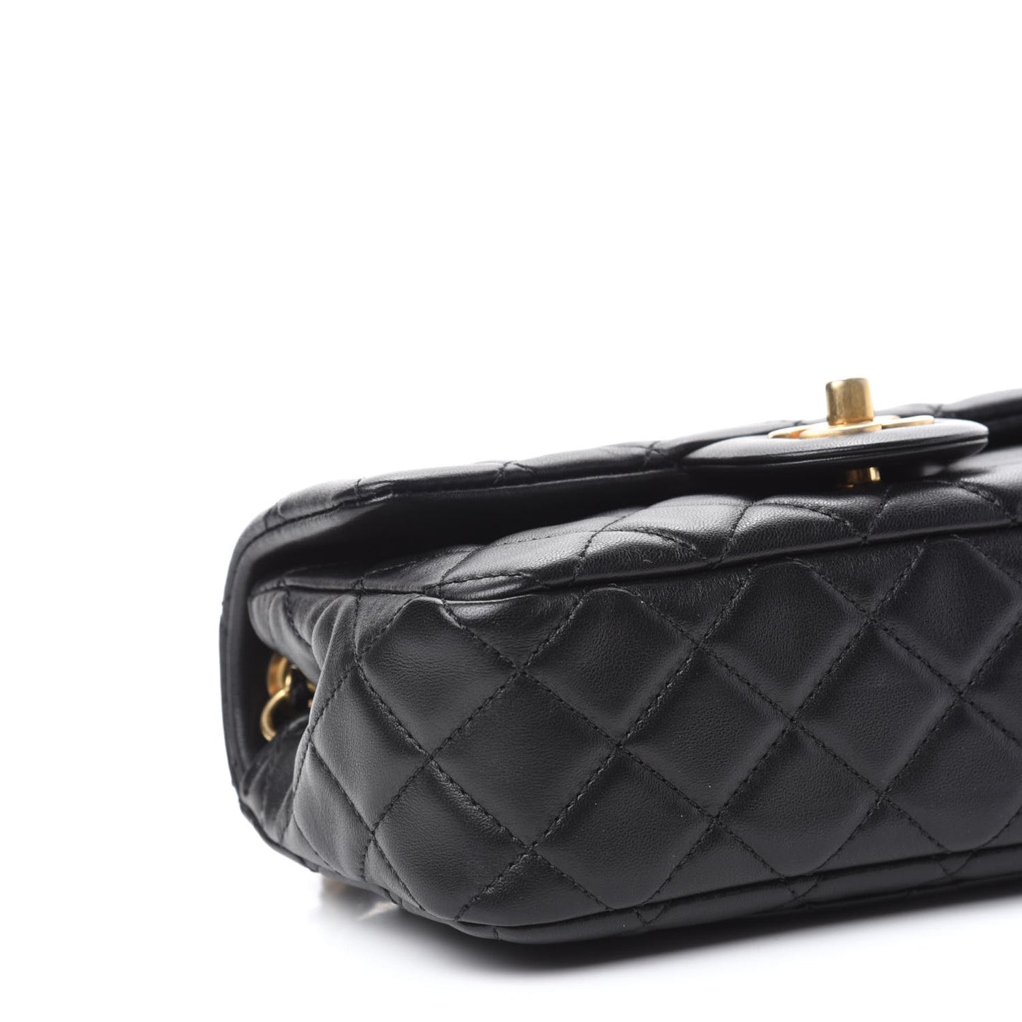 Lambskin Quilted Mini Rectangular Pearl Crush Flap Black